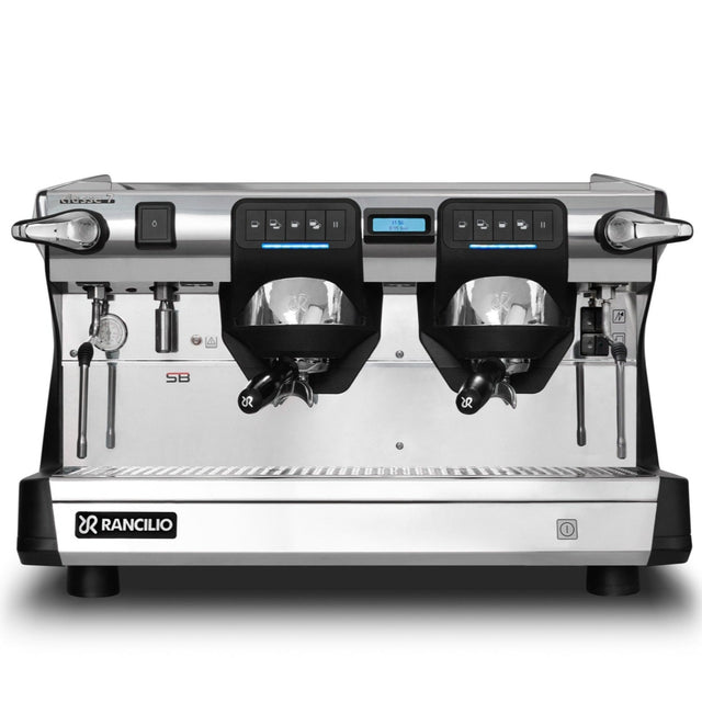 Rancilio 2 Group head Classe 7 USB commercial espresso machine front view by Clive Coffee-knockout