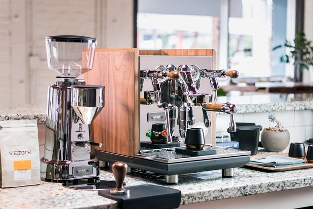 Walnut wood knobs on the ECM Synchronika dual boiler espresso machine, Clive Coffee - Lifestyle