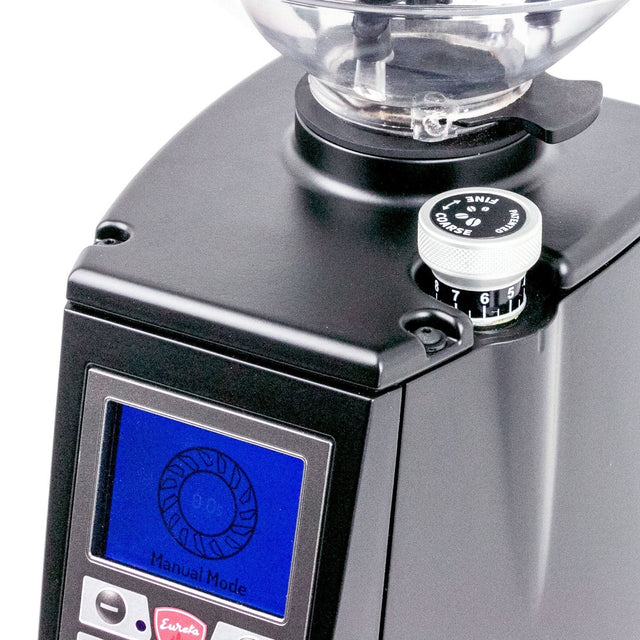 Eureka Atom 65 Espresso Grinder, button details, from Clive Coffee, knockout