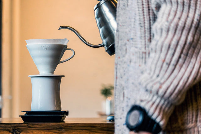 Hario V60 White Ceramic Coffee Dripper, Clive Coffee - Lifestyle