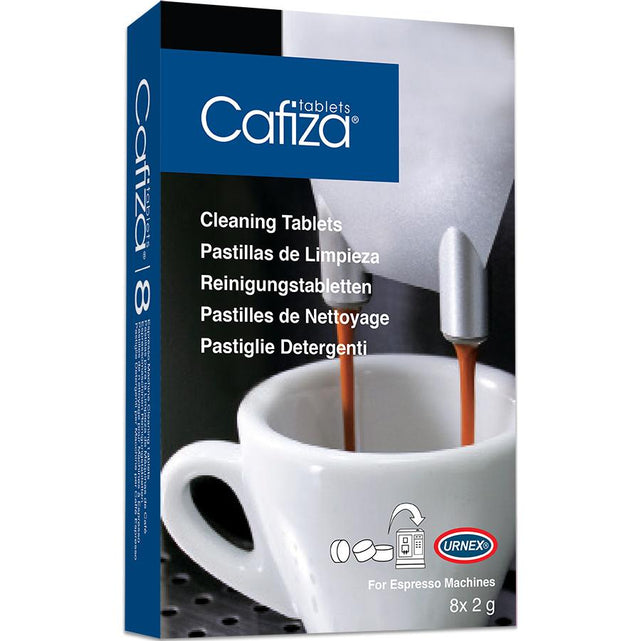 Urnex Cafiza espresso machine cleaner tablets, box - knockout